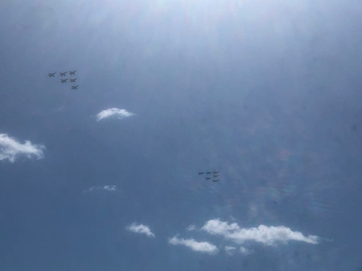 A photo of the Blue Angels and Thunderbirds' flight over the tri-state area on April 28, 2020, submitted to Patch by Stamford resident Bianca Shinn Desras.