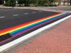 A new rainbow crosswalk has been permanently installed outside of Mathews Park in Norwalk.