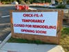 A sign up Thursday afternoon at Chick-fil-A, located at 467 Connecticut Avenue in Norwalk, indicates the restaurant is temporarily closed for a remodeling project.