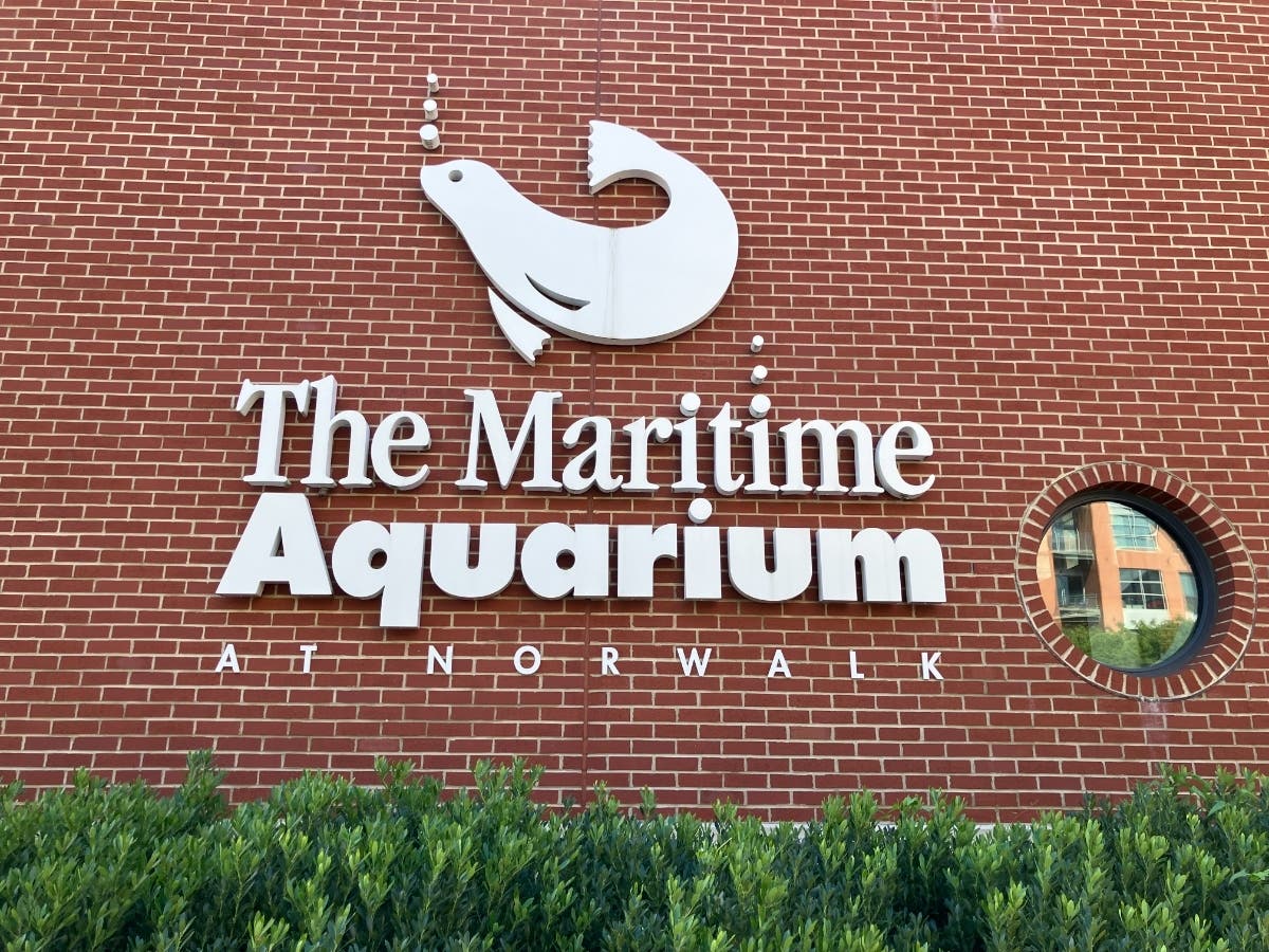 A sign for the Maritime Aquarium in Norwalk on Sept. 24, 2026.