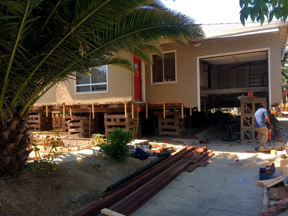 A home in the Santa Venetia neighborhood of unincorporated San Rafael undergoes an elevation project to help prevent flooding.