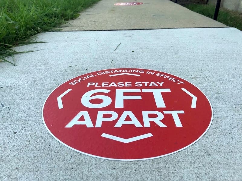 jacob baumgart, patch, stock, coronavirus, virus, covid, covid-19, label, text, road, path, sign, signage, social, social distancing, 6 ft, 