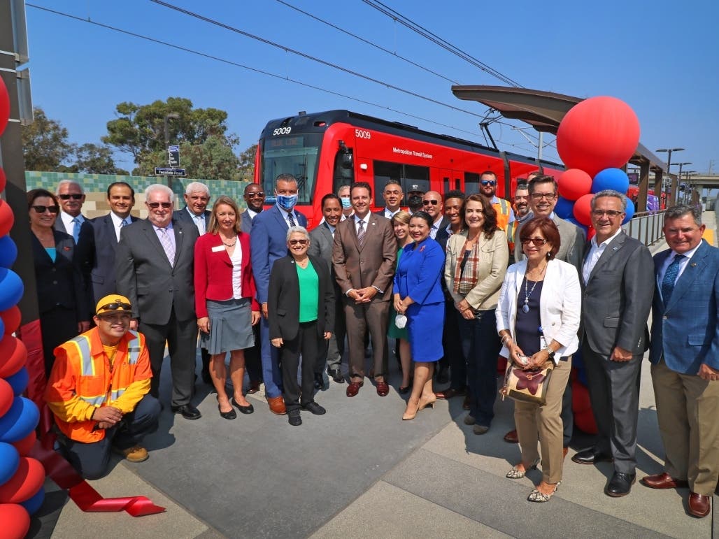 Transportation leaders and transit advocates Tuesday took the first official trolley trip on the southern end of the Mid-Coast Extension of the UC San Diego Blue Line.