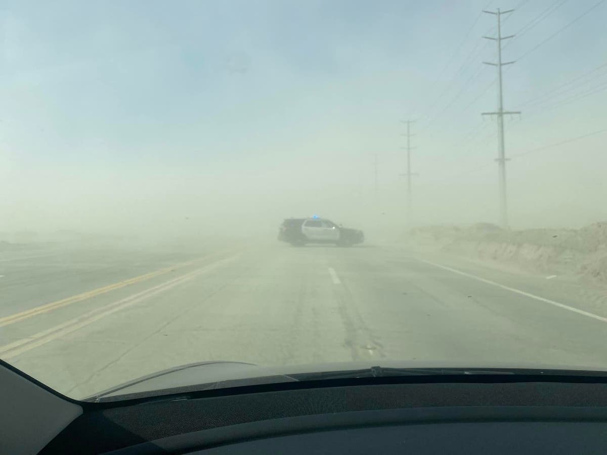 The three-vehicle collision might have been caused by dusty conditions and poor visibility in Palm Springs.