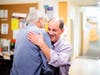 David Julius, professor and chair of UCSF's Department of Physiology, at right, hugs Sandy Johnson, PhD, after winning the 2020 Breakthrough Prize in Life Sciences on Thursday, Sept. 5, 2019, in San Francisco. 