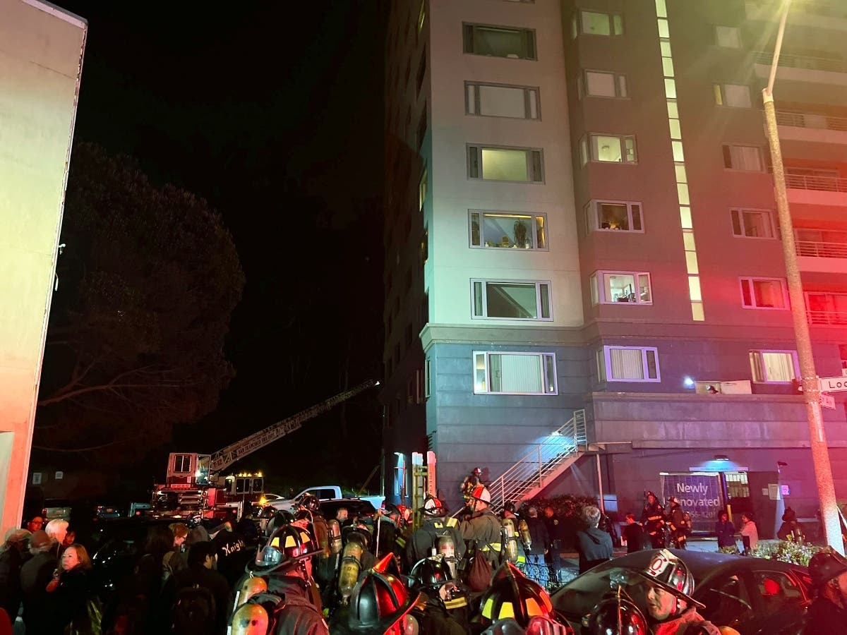 Scene of a high-rise building fire at 6 Locksley Avenue in San Francisco, Calif., on May 9, 2023