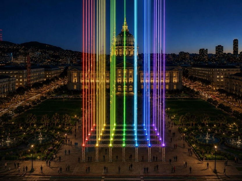 The city of San Francisco hopes that "7x7", created and produced by public arts organization Illuminate, will welcome visitors from around the world to the city for summer events such as Pride weekend and the FIFA World Cup.