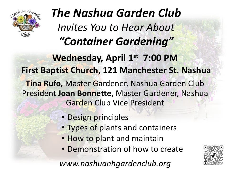Invitation to Attend Nashua Garden Club Program on ‘Container Gardening’ 