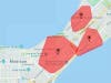 City officials released a map of the power outage areas on Friday. 