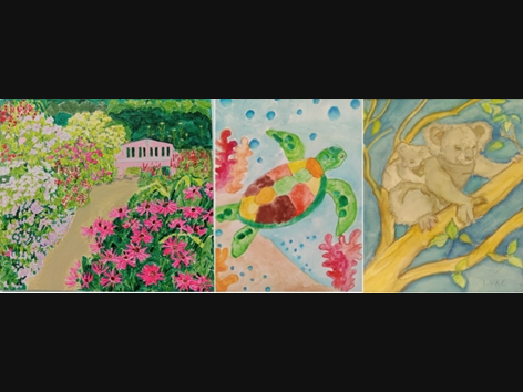 The North Suburban YMCA’s Community Gallery is showcasing artwork from the participants at Keshet.  Shown here are paintings by Lisa Lucchese.