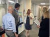 (Left to right) Representative Bob Morgan, Congressman Brad Schneider, Kathy Fielding, CEO of the Y, Senator Julie Morrison, and Debbie Madeley, Development Director, discuss future capital projects to enhance the facility at the NSYMCA.