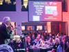 Caption Pic 4: NYMCA’s annual Community Strong Fundraising Dinner held at Loft 21 on April 26th featured a paddle raise & live auction hosted by Ron Bernardi, Sunset Foods & Marv Nyren, Cumulus Radio. 