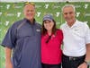 Frank Karkazis, Meredith Ade, Ron Bernardi of Sunset Foods (left to right) pose in the selfie booth at the NSYMCA 5th Annual Community Strong Golf Fundraiser on July 17th at Chevy Chase Country Club
