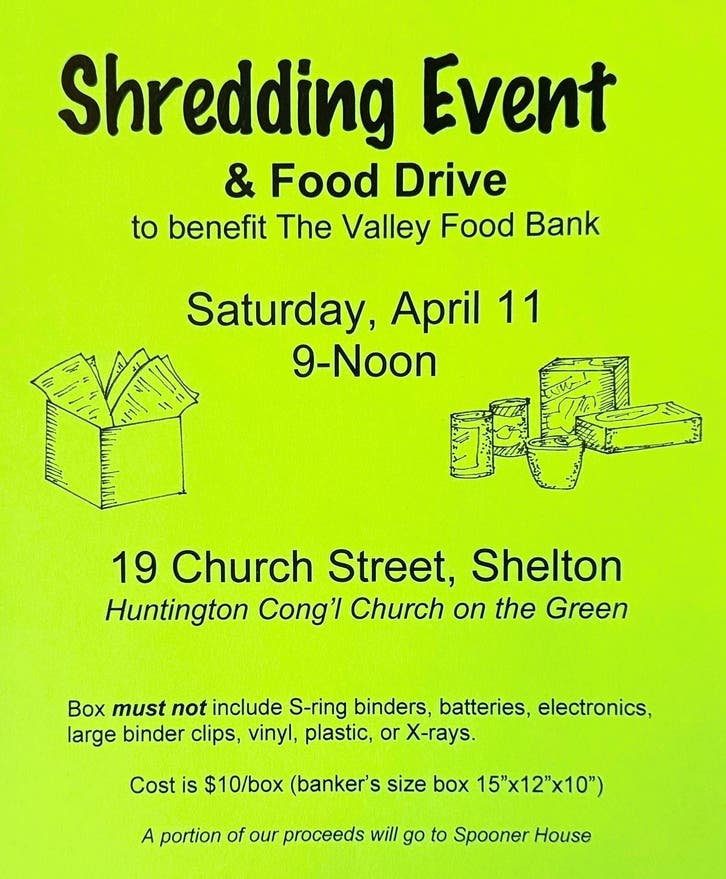 Apr 11 | 3rd Annual Shredding Event and Food Drive | Shelton, CT Patch