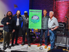 Battle of the Bands winners Honeycomb Lately celebrate with Levitt MC Marlon Carey and Steve Smith of Steve Smith & the Nakeds. Left to right: Mike Bodall, Beni Brosh, Marlon Carey, Steve Moody, Steve Smith