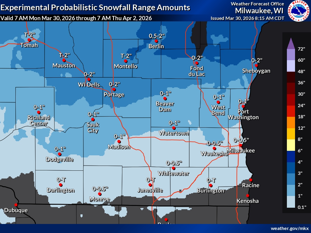 A burst of spring warmth will give way to a midweek cooldown that could bring snow to the Milwaukee area, according to the National Weather Service.