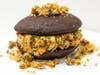 Dubai Whoopie Pie — Dino's Gyros sandwiches pistachio cream between dark chocolate cakes rolled in shredded filo and crushed pistachios.