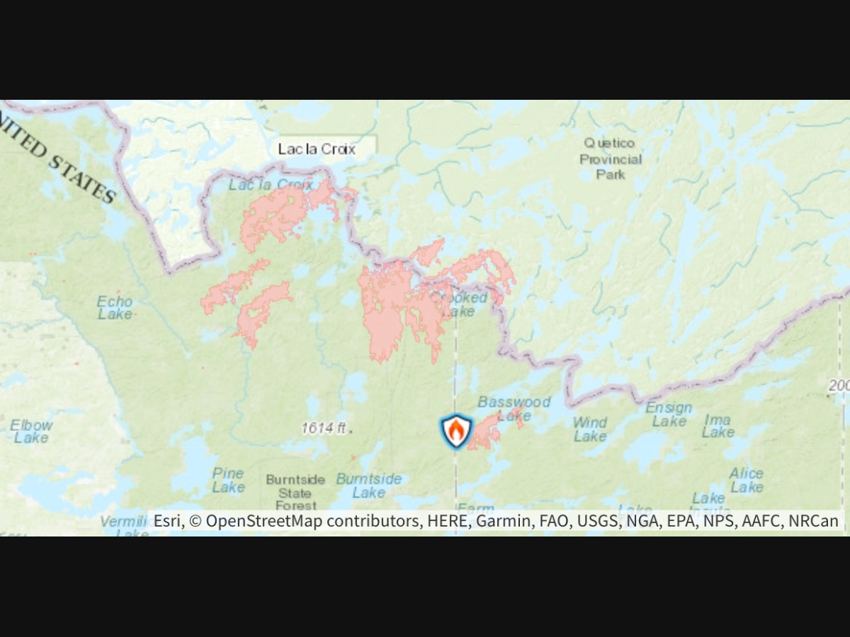 This map shows the fire zones in red as of 12 p.m. Thursday.