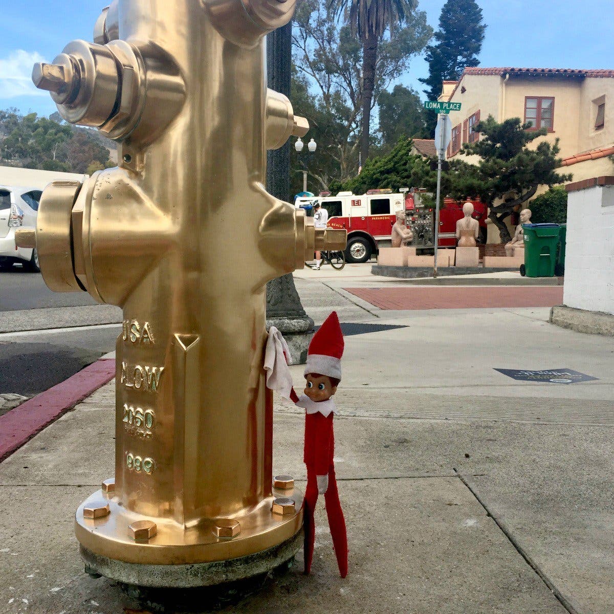 Elbee helped polish the Laguna Beach Water 's brass fire hydrant today.