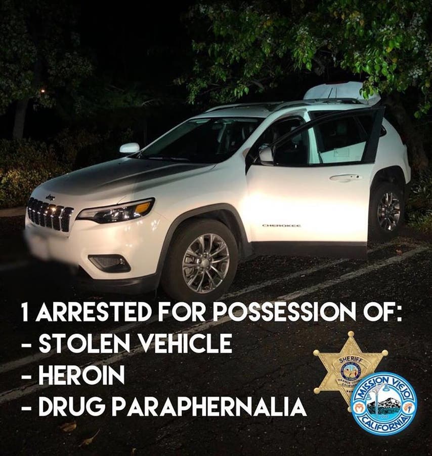 Mission Viejo Deputies discovered a strange man inside this stolen car in a church parking lot.