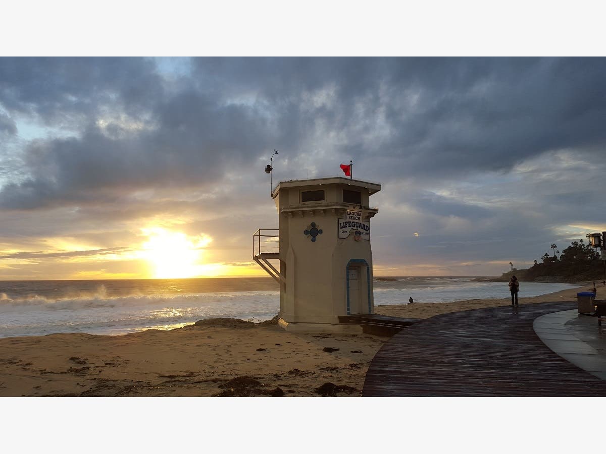 Laguna Beach Lifeguard Tower is topped with an emergency speaker that sounds warning instructions to all.