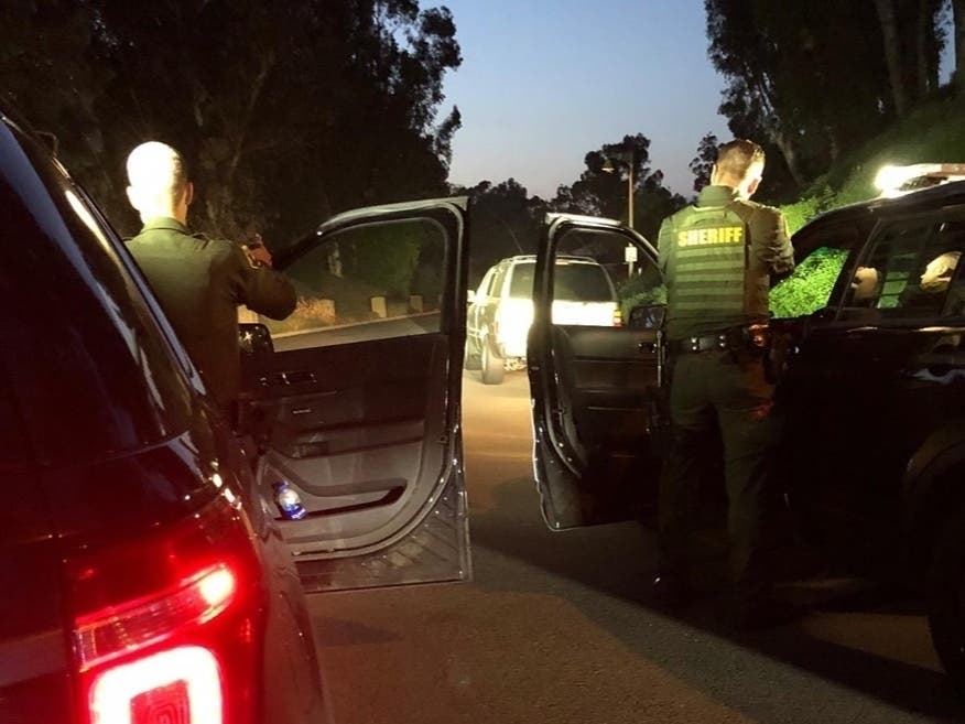 Mission Viejo Police safely approached a car that was stolen from an area liquor store, Sunday.