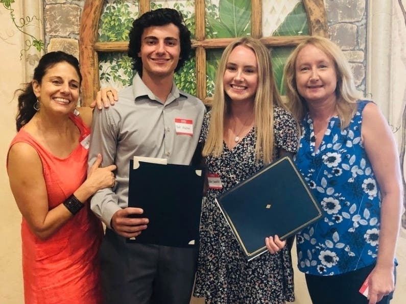Kristina Shafton, left, with son Noah Shafton, and Andrea Carpenter, right, with daughter Julia Carpenter, celebrate the students’ Senior of the Month Awards and scholarships bestowed by the Rossmoor Woman’s Club.