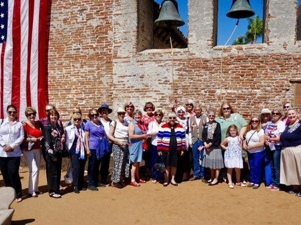DAR members and their families celebrate Constitution Day bell-ringing at Mission San Juan Capistrano.