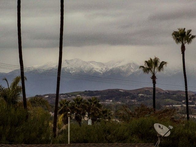 Snow covered the Saddleback Mountains Thursday morning after Christmas.