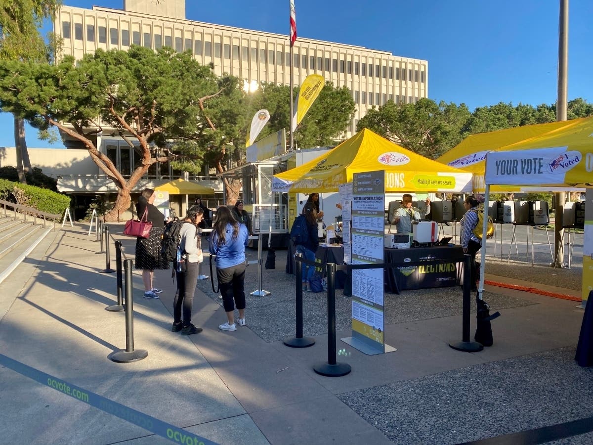 Orange County Registrar of Voters Neal Kelley says that the first counts will be available at 8:05 p.m. Tuesday.