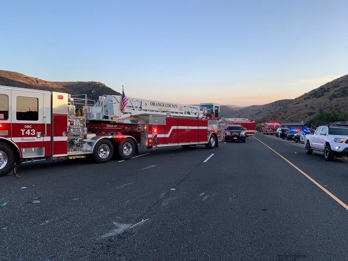 One person died and four others were seriously injured in a crash on the 241 at Santiago, Sunday.