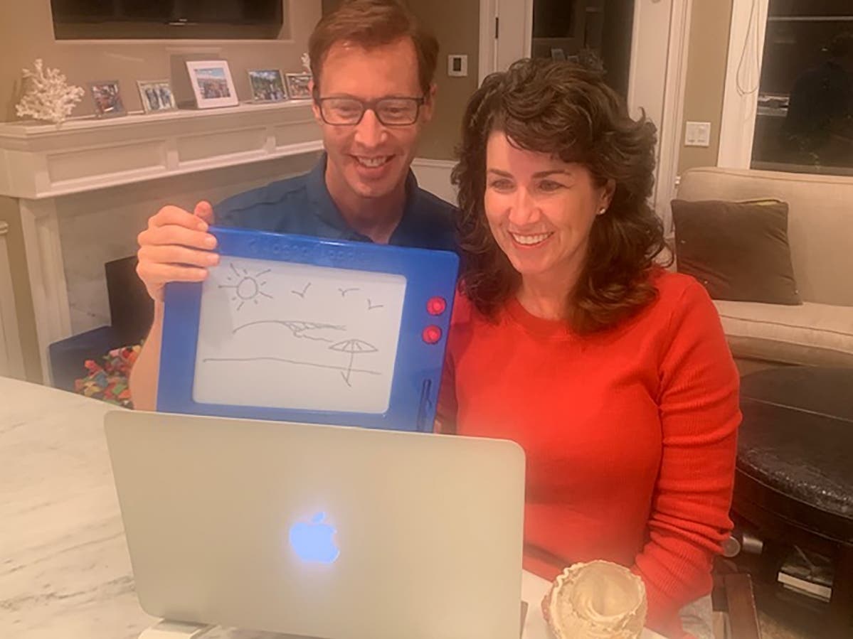 Chris and Fiona Ivey are seen during a meeting with their "little brother" Gabriel over Zoom.