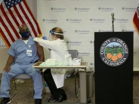 Orange County's Providence St. Joseph's Hospital workers received their first dose of the coronavirus vaccine Thursday.