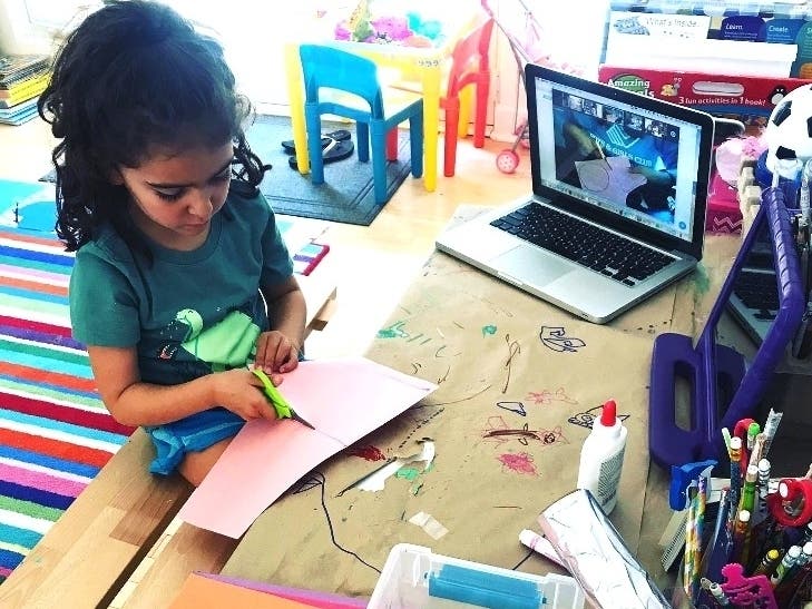 One of Boys and Girls Club of Laguna Beach kinder-buddies participating in the organization’s live Art from the Heart program via Zoom in the Virtual Clubhouse.