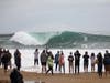 Crowds of spectators gathered at Newport Beach's Wedge surf spot to see the brave or foolish venture into the pounding waves.