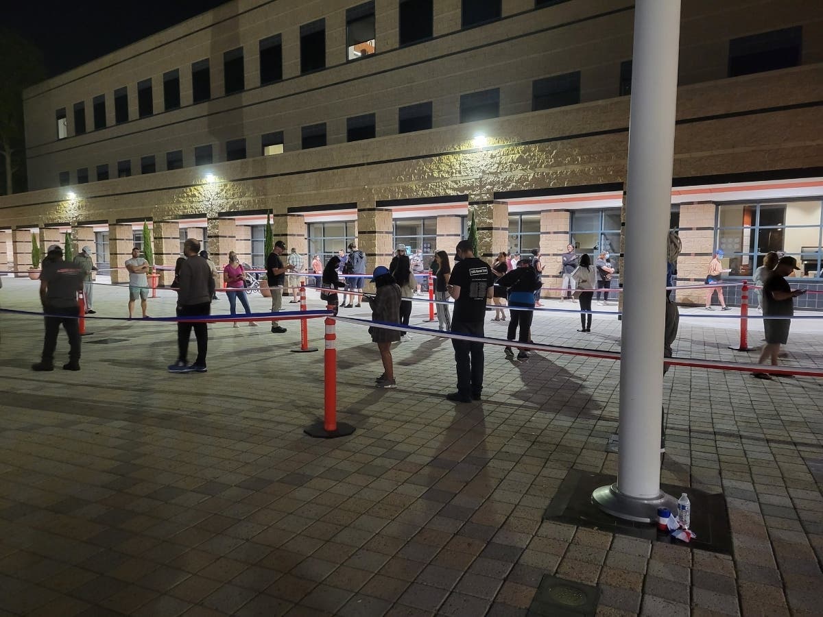 The in-person voting line at Irvine City Hall was lengthy even after closing at 8 p.m., but all those in line were able to cast their ballots Tuesday.