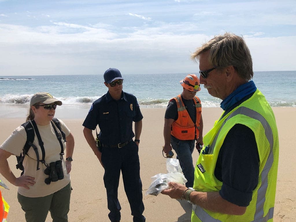 U.S. Coast Guard's shoreline cleanup and assessment team, hotshot crews, as well as U.S. Fish and Wildlife representatives, did a full survey of all Laguna Beaches affected by the oil spill. 