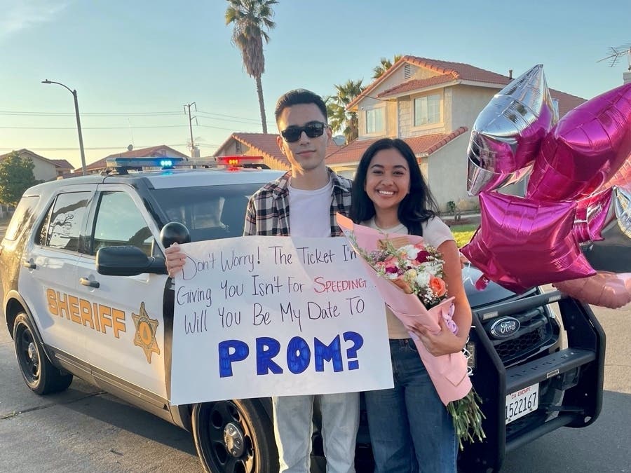 She said yes! But not because she was just relieved to not be getting a speeding ticket? Riverside student pulled over so her boyfriend can ask her to the prom in Perris.