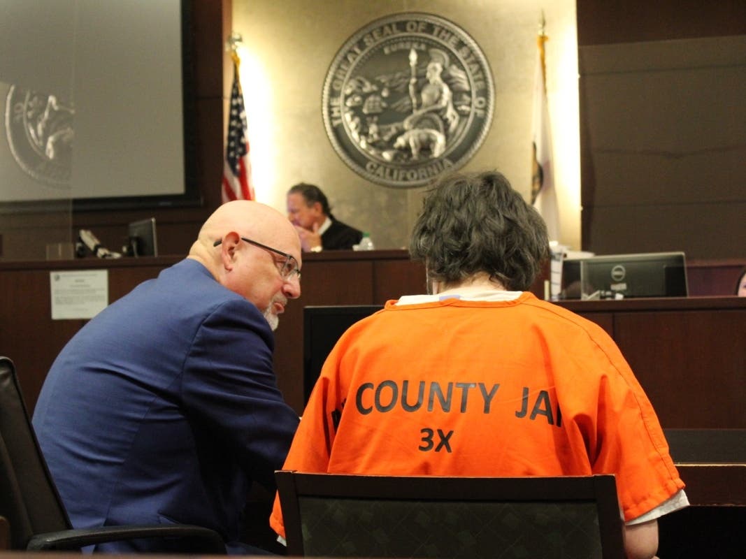 Defendant Morgan Fowler with his attorney on Thursday at Murrieta's Southwest Justice Center. 