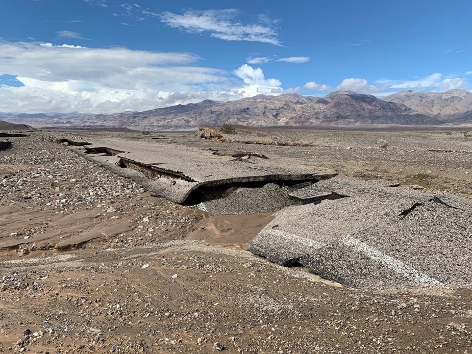 This photo shows remnants of the Beatty Cutoff Road, one of the countless areas at Death Valley National Park that suffered severe road damage during Friday's monsoon storm. 