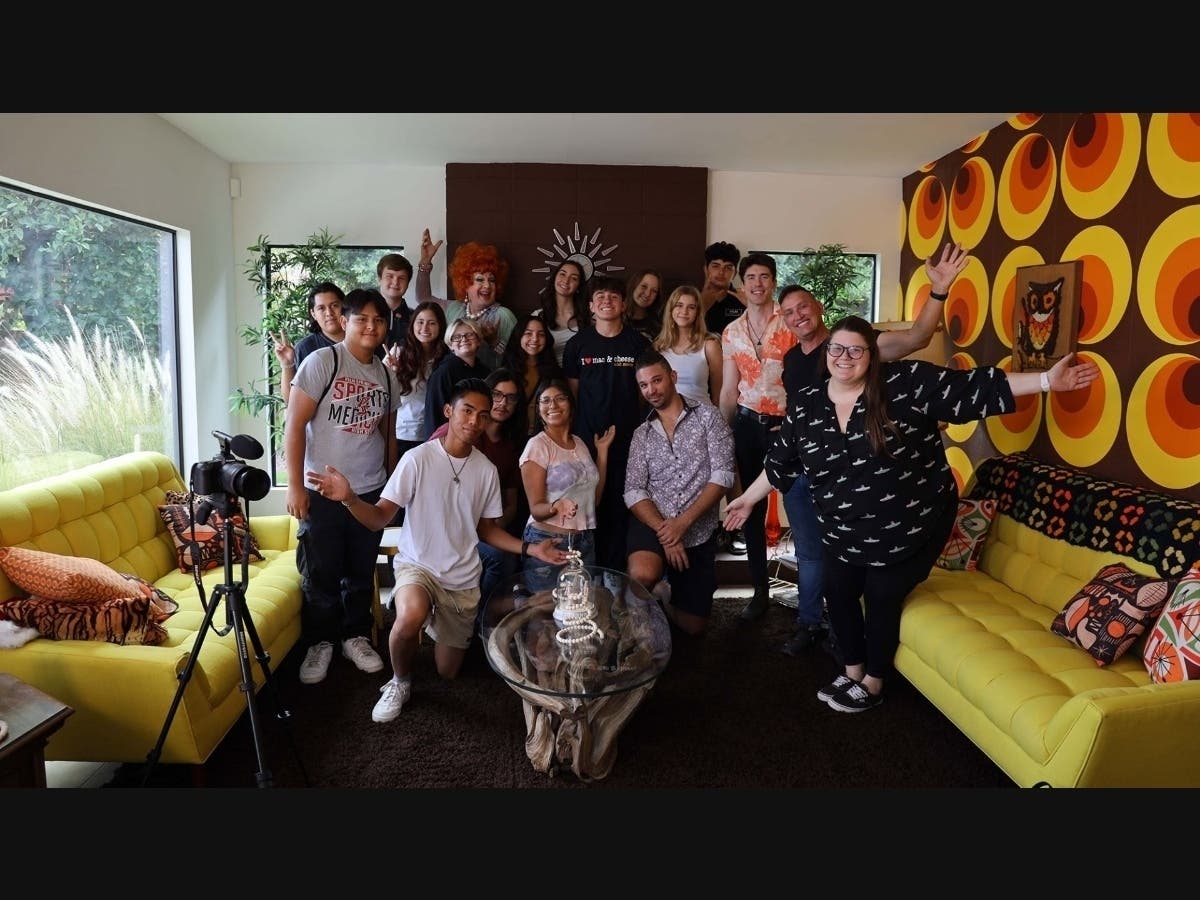A group of Palm Springs High School FILM (Futures in Leading Media) students and teacher, Donnie Gerrell (front right), film a commercial for I Heart Mac and Cheese in Palm Springs.