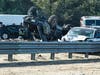 A Toyota truck ended up on its roof after colliding with multiple cars on the I15 Southbound Freeway Sunday afternoon, killing two people, believed to be a woman and an infant.