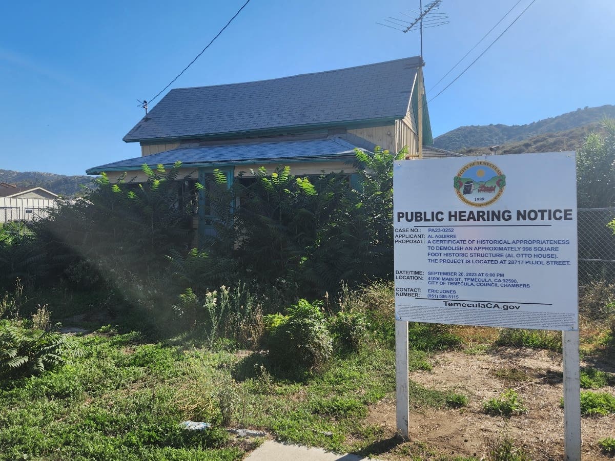 This is the first time in its history that the Temecula Valley Historical Society has agreed to tear down a structure rather than save it. "It's too far gone," spokesperson Rebecca Farnbach said.