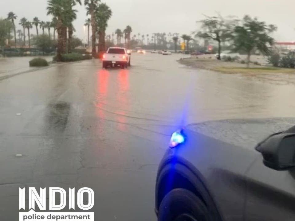 Turn around, don’t drown. Last night Indio had some heavy rainfall come through the city and there are several streets that have been flooded.