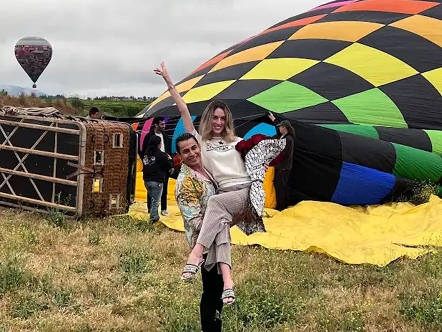 She said yes! A happy couple from Newport Beach celebrate their engagement after landing a hot air balloon proposal from above Temecula Valley Wine Country.
