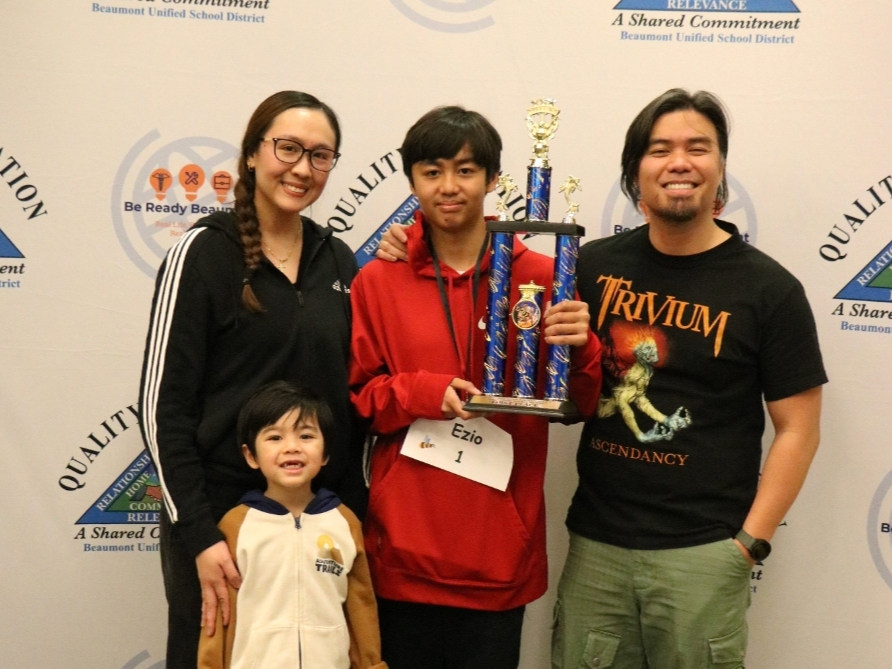 Ezio Camerino, 8th grader, heads to the Riverside County Spelling Bee.