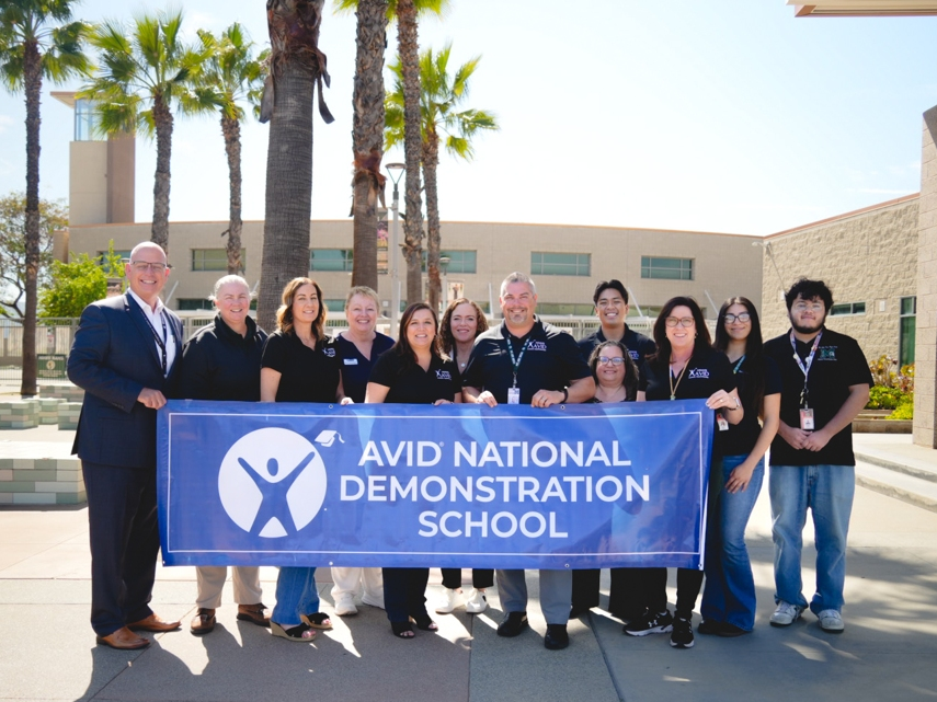 Deputy Superintendent Darren Daniel, Principal Scott Richards, and the Murrieta Mesa AVID Team. 