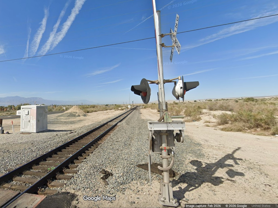 Union Pacific Railroad tracks in Mecca, where the train derailment occurred.