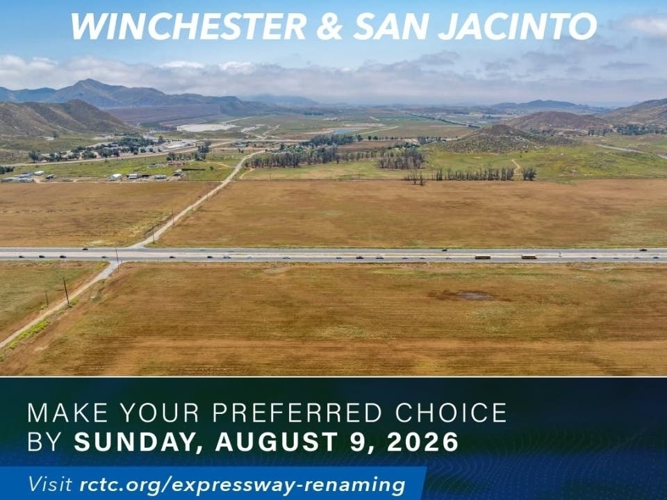 Residents are being asked to help name the nameless 12-mile expressway between San Jacinto and Winchester by the end of next week.