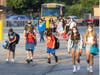 Lincoln Middle School students arrive for their first day of school.